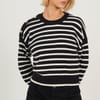 Boxy Crew Neck Striped Jumper With Shoulder Button Detail