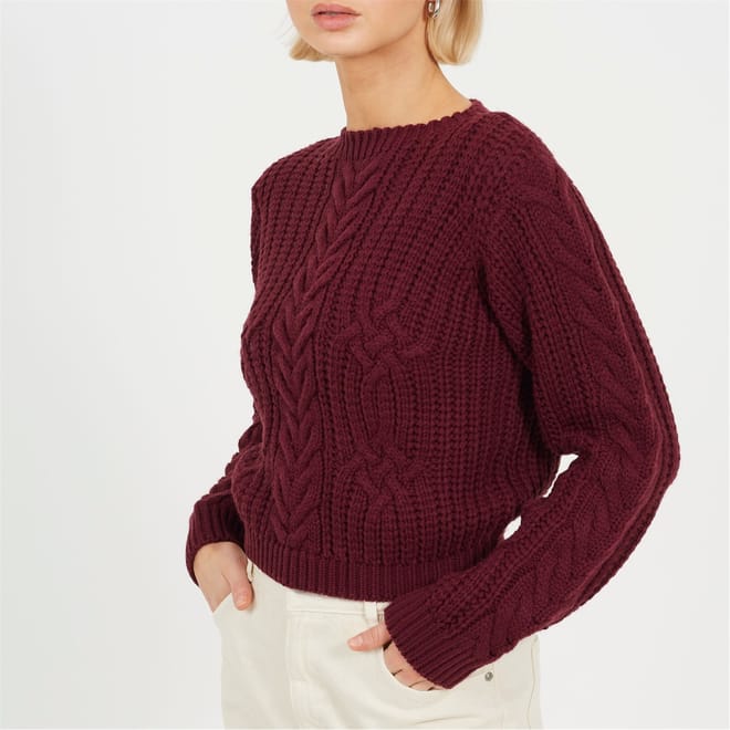 Womens Classic Crew Neck Cable Knit Jumper