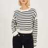 Boxy Crew Neck Striped Jumper With Shoulder Button Detail