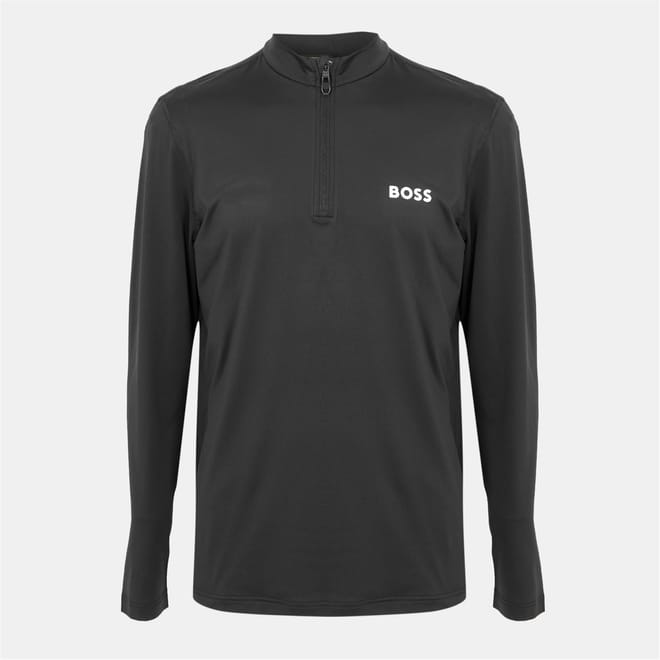 Athletic Jersey Zip Neck Long Sleeve Top