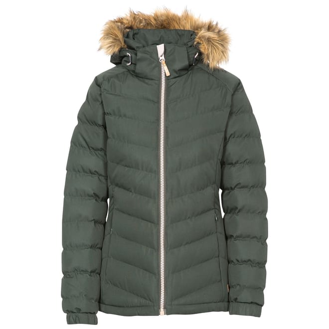 Solid Patterned Fur Trim Puffer Parka Jacket