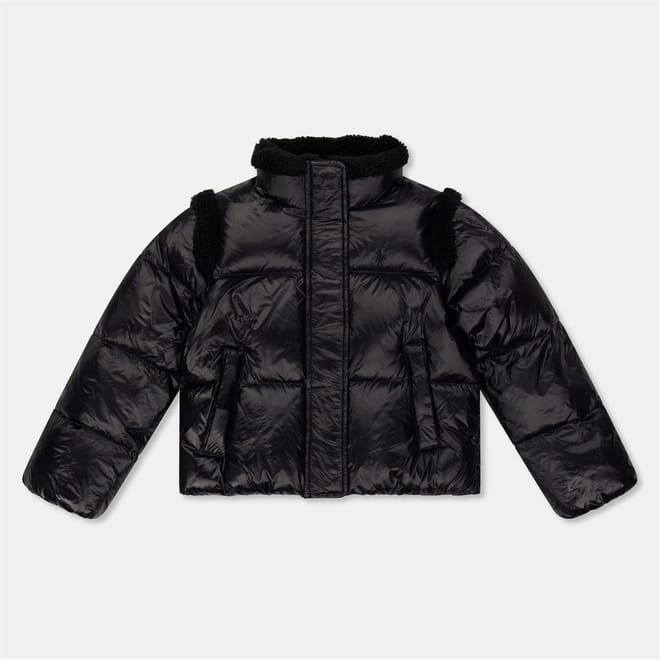 Solid Patterned Snap Button Puffer Jacket