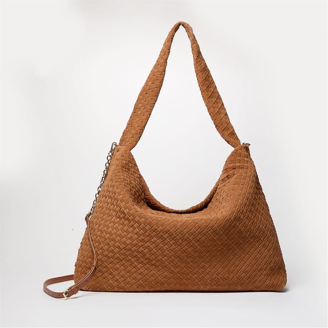 Delegating XL Basket Weave Hobo Bag with Silver Tone Hardware