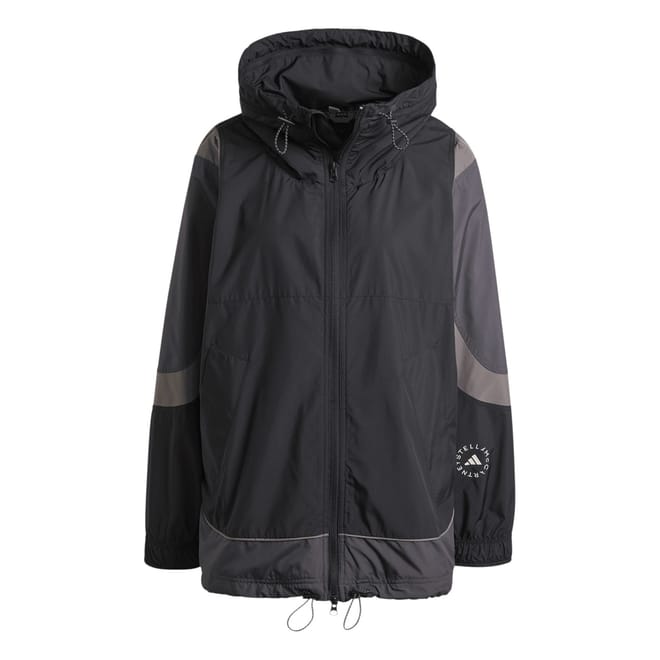 Color Block Hooded Drawstring Windbreaker with Front Zipper Pocket