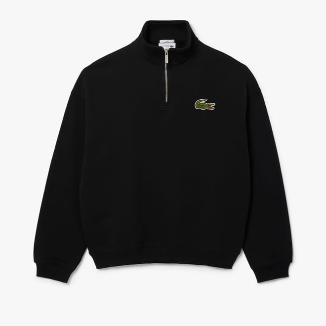 Loose-Fit Zip Neck Badge Accent Sweatshirt