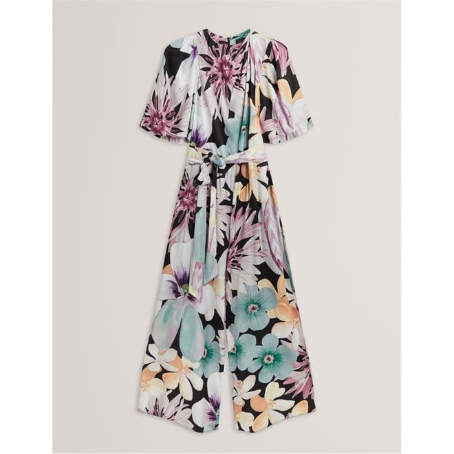 Crew Neck Short Sleeve Floral Patterned Palazzo Jumpsuit