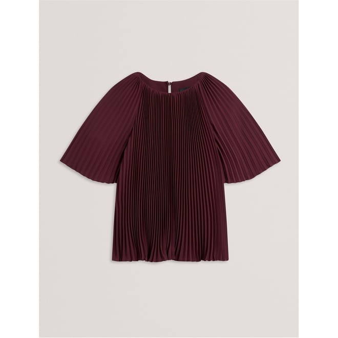 Pleated Crew Neck Short Sleeve Blouse