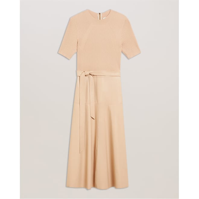 Mock Neck Short Sleeve Midi A-Line Dress
