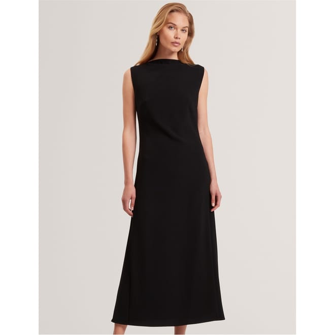 Pleat Sleeveless Midi A-Line Dress