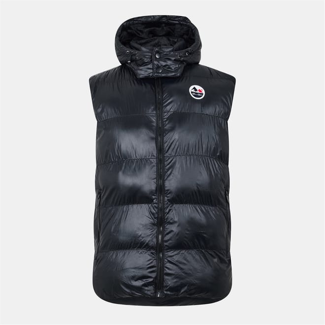 Hooded Snap Button Gilet with Zipped Pocket and Logo Badge