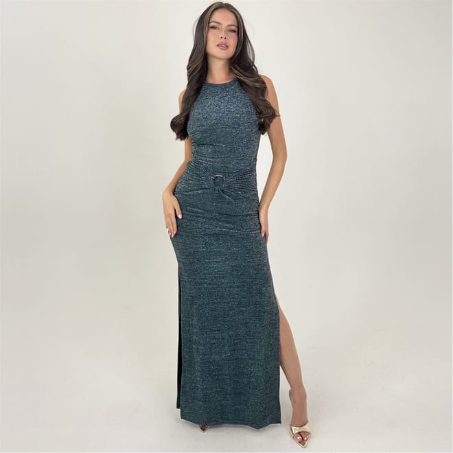 Sparkle O Ring Detail Bodycon Midi Dress