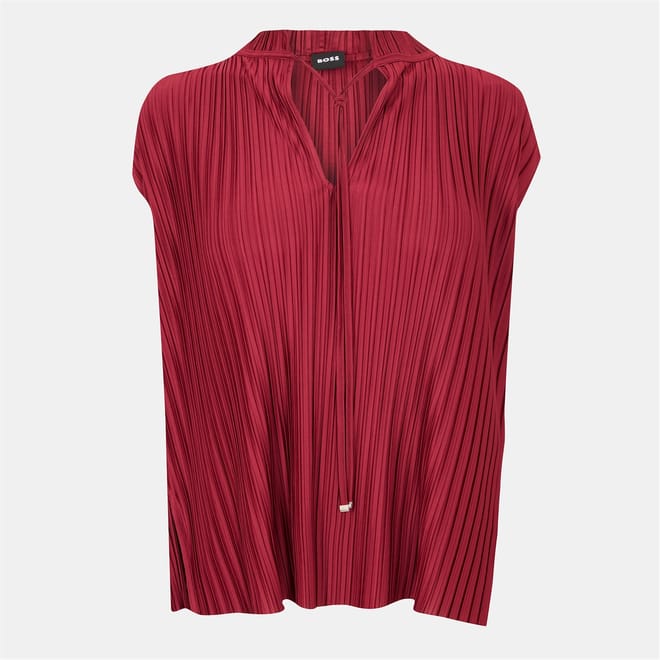 V-Neck Band Collar Sleeveless Tunic Blouse