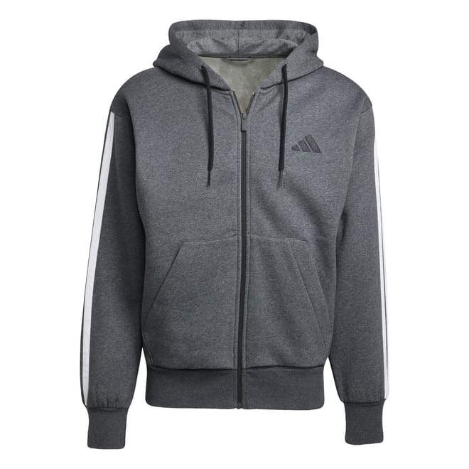 Mens Essentials Fleece 3 Stripes Full Zip Hoodie