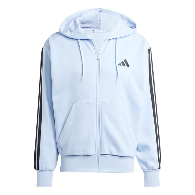 Mens Essentials Fleece 3 Stripes Full Zip Hoodie