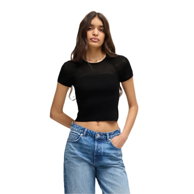 Slevetta Crew Neck Ribbed Collar Raglan T-Shirt