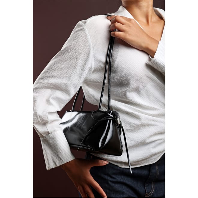Black Patent Handheld Shoulder Bag
