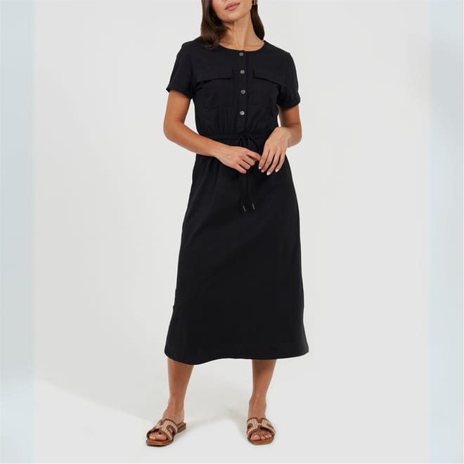 Crew Neck Short Sleeve Midi Shirt Dress