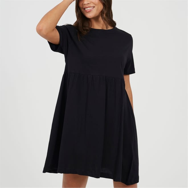 Crew Neck Short Sleeve Mini Babydoll Dress