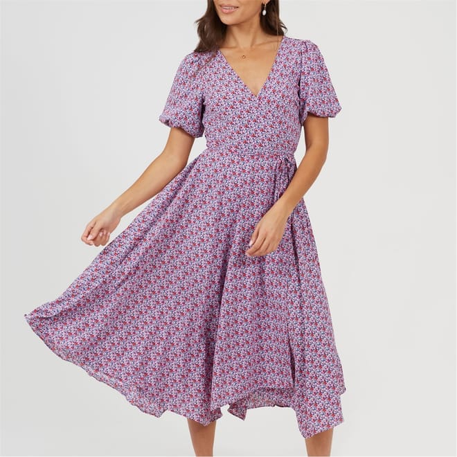 V-Neck Short Sleeve Midi Dress