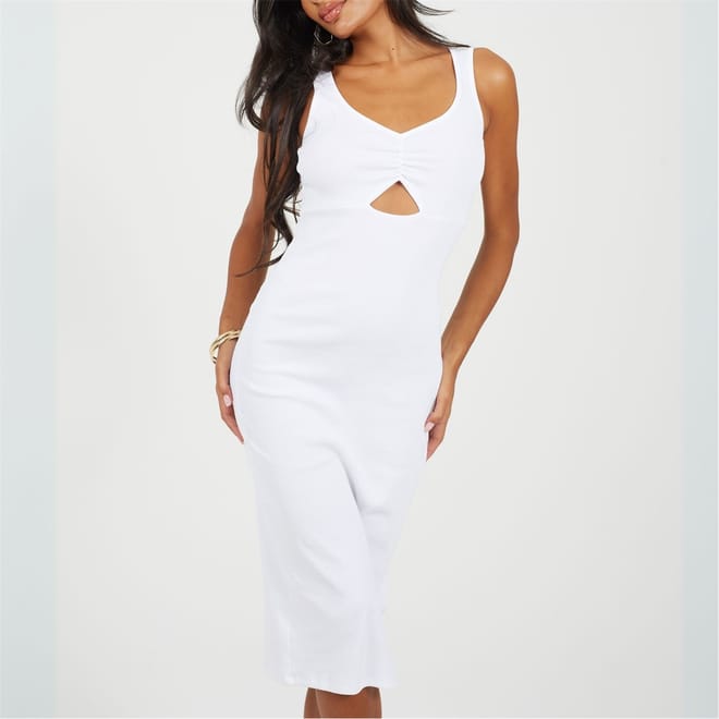 V-Neck Sleeveless Midi Bodycon Dress