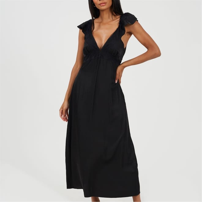 V-Neck Short Sleeve Maxi A-Line Dress