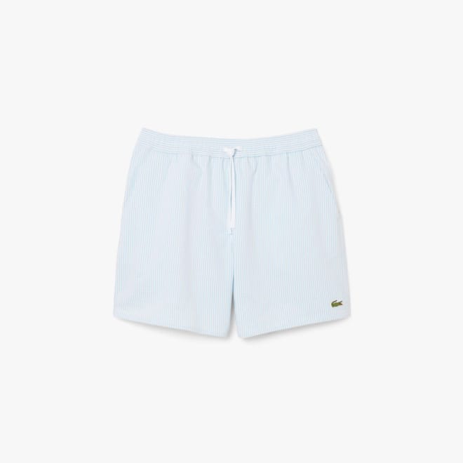 Mid-Length Striped Textured Swim Trunks