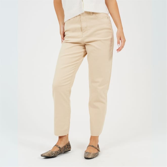Womens Mom Jeans With Raw Hem Sand