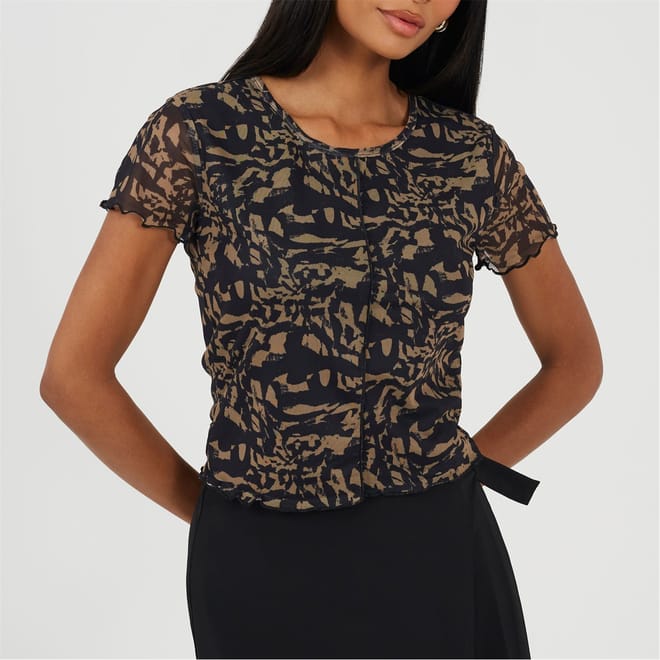 Womens Cropped Mesh Top With Seam Detail