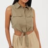 Womens Sleeveless Collared Top With Tie Detail