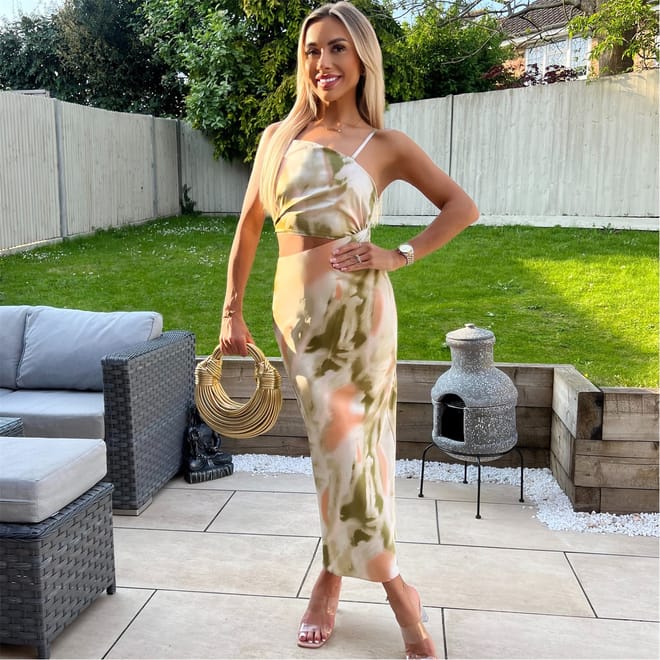 Marble Print Asymmetric Cut Out Midi Dress