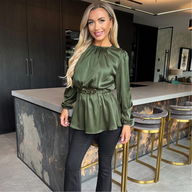 Long Sleeve Gold Detail Belt Top