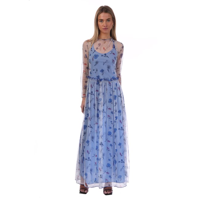 Semi Sheer Floral Print Maxi Dress
