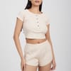 Womens Lounge Set With Henley Cropped Tee  And  Matching Shorts