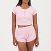 Womens Lounge Set With Henley Cropped Tee  And  Matching Shorts