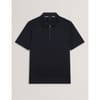 Textured Zip Neck Collared Short Sleeve Polo Shirt