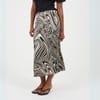 Womens Swirl Print Skirt With Buttons  And  Split