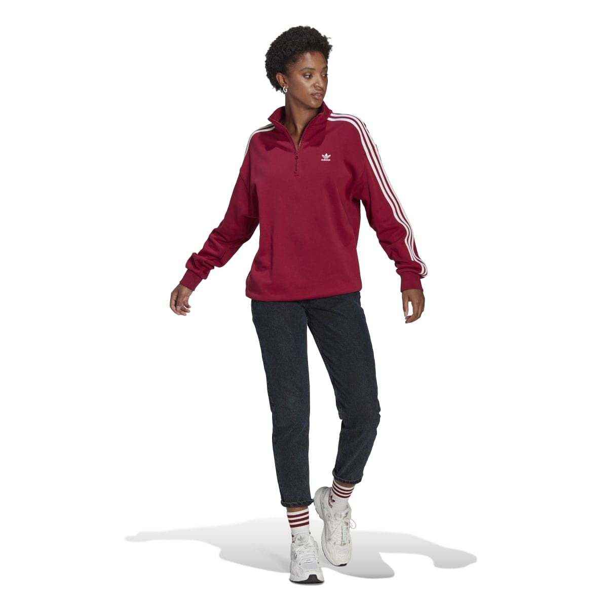 Burgundy adidas Originals Womens Adicolor Trefoil 1 4 Zip Sweatshirt Get The Label