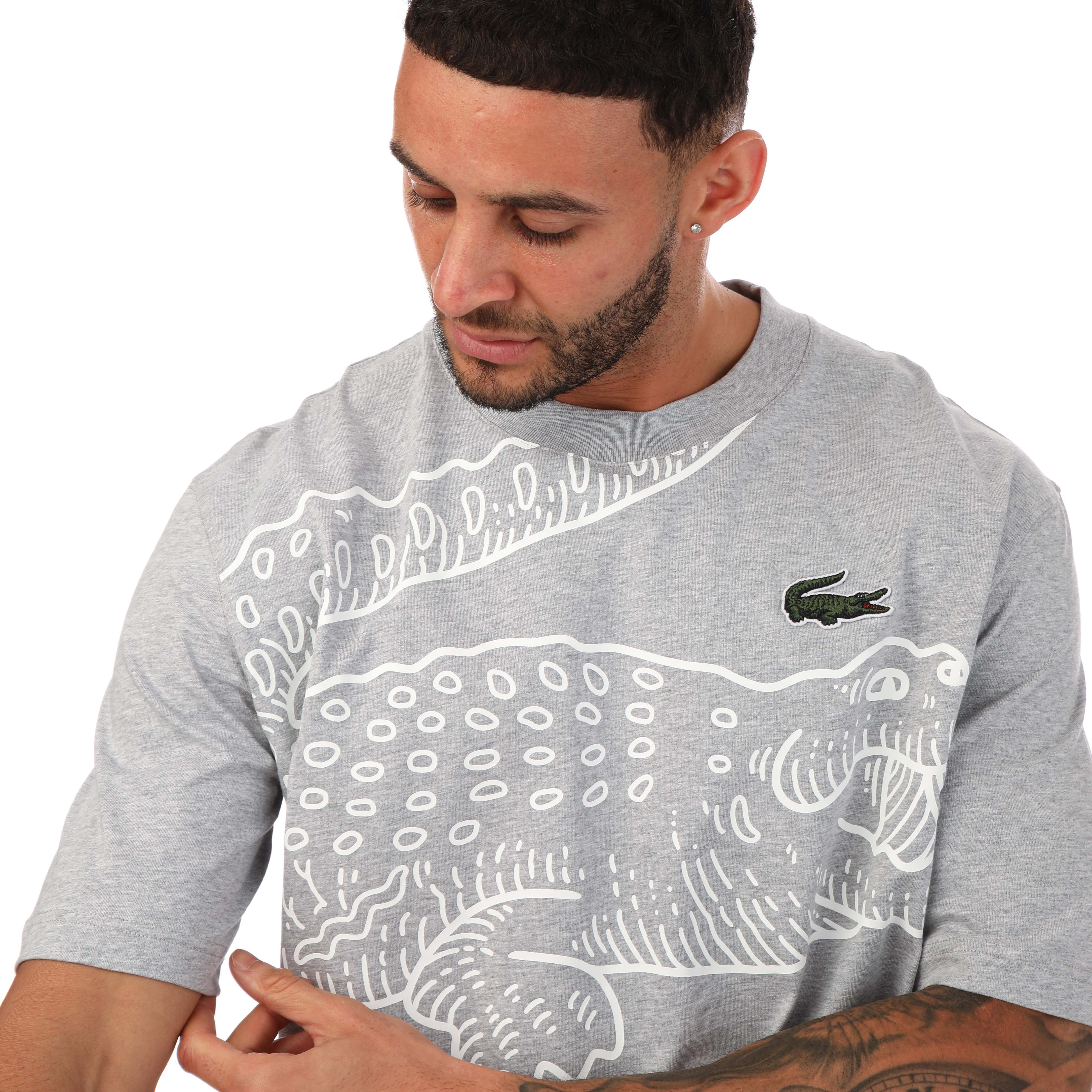 Lacoste Mens Large Croc Print T Shirt in Grey