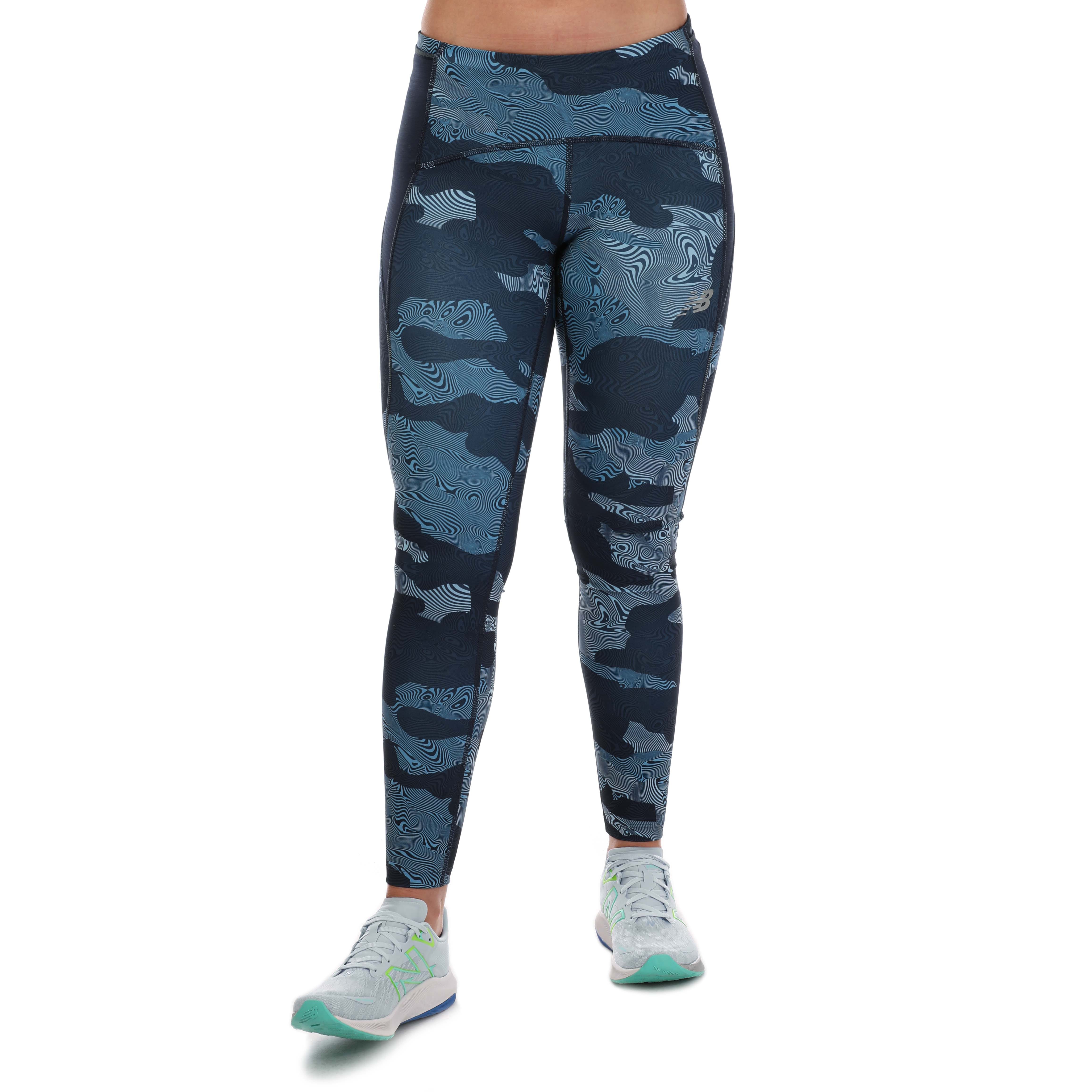 New Balance Womens Printed Impact Run Tights Dk Blue Size