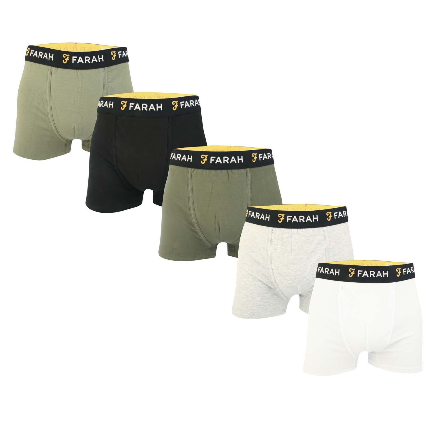 Farah Men's Mens Renzo 5 Pack Boxer Shorts - Green - Size: 44/32