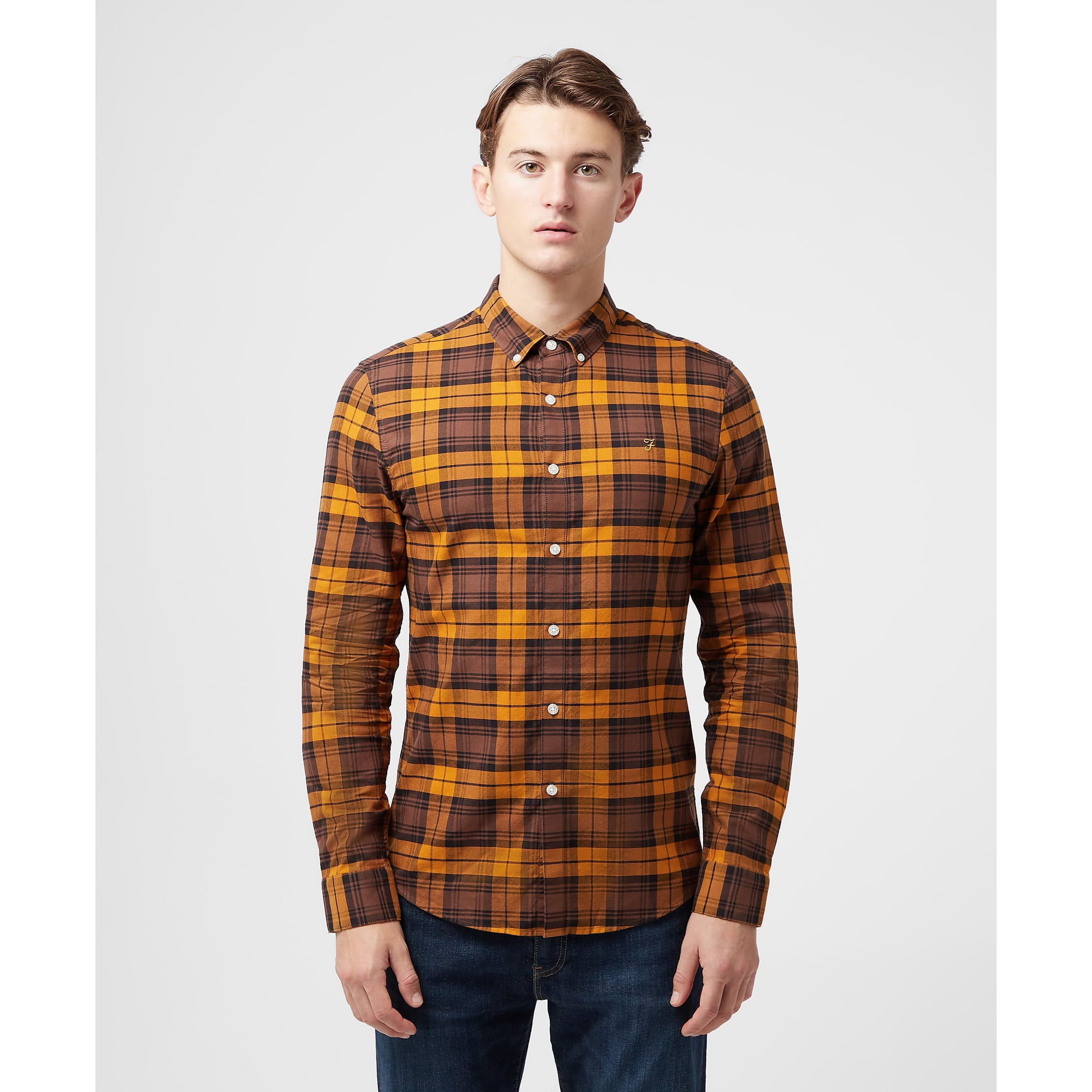 Farah Men's Mens Brewer Long Sleeve Shirt - Brown - Size: 44/Regular