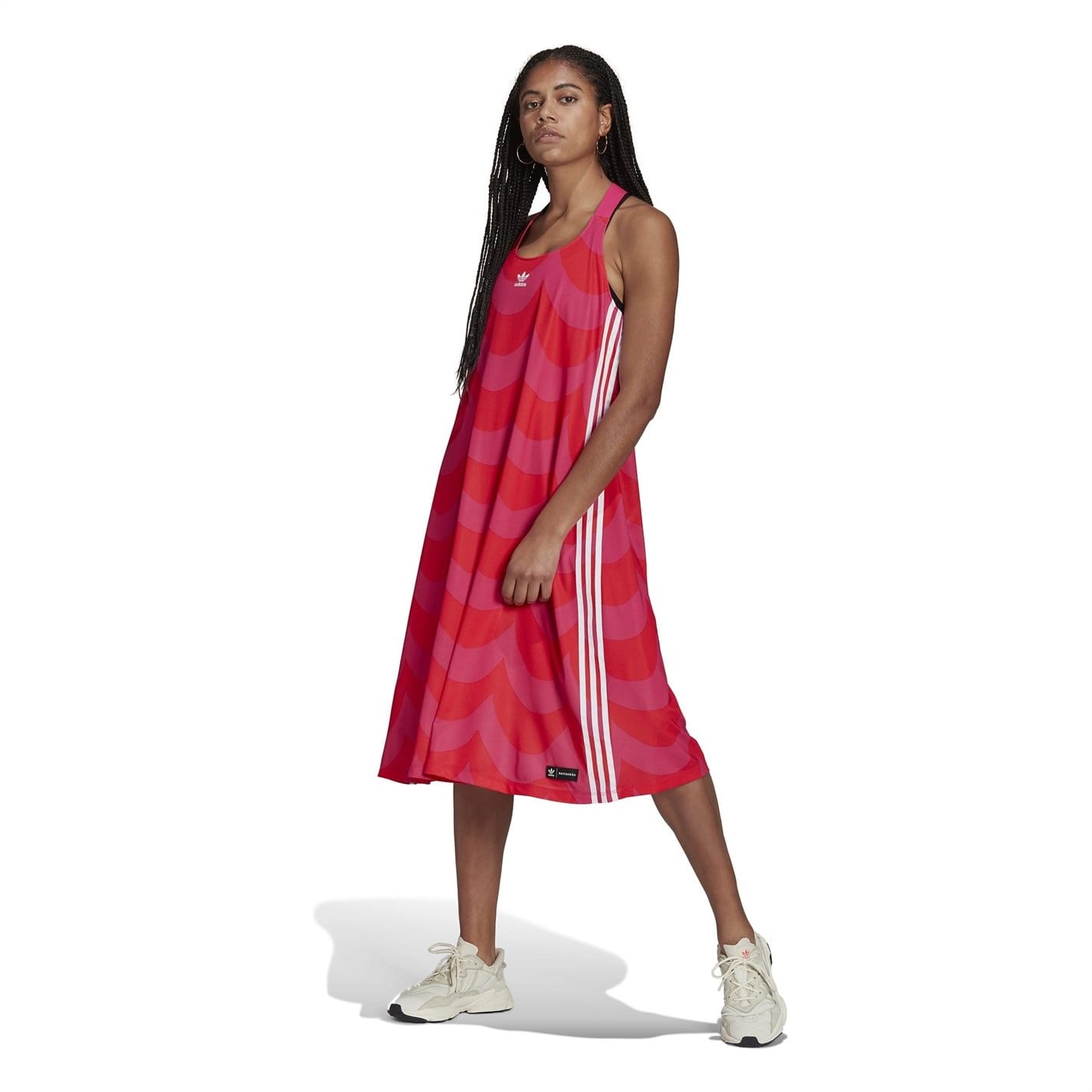 Red adidas Originals Tank Scoop Neck Midi Dress Get The Label