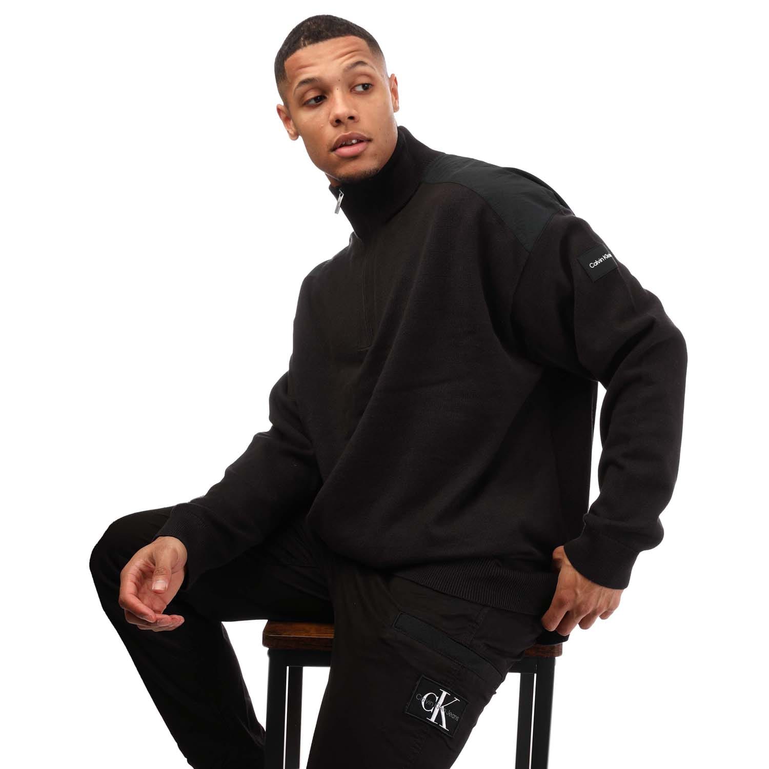 Black Calvin Klein Mens Cotton Blend Quarter Zip Sweatshirt Get The Label