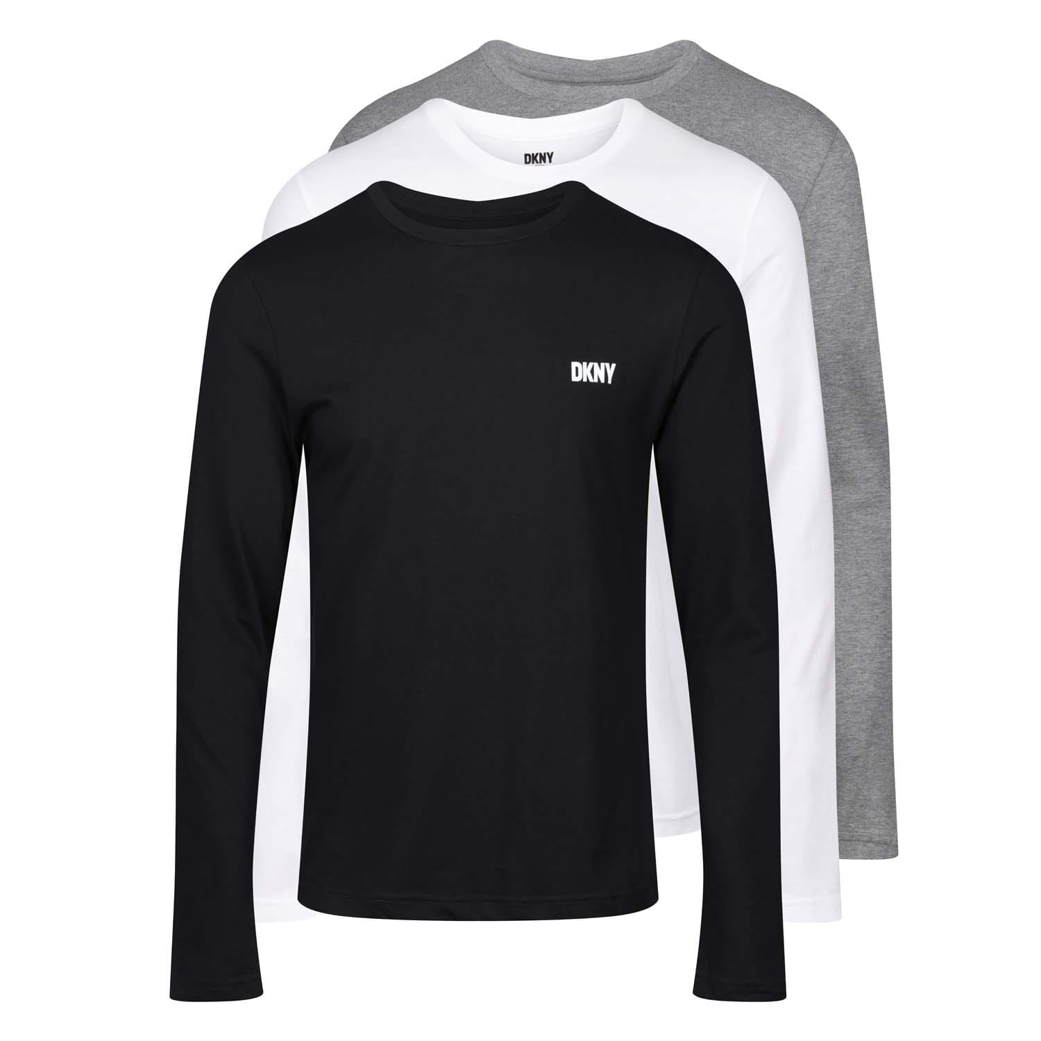 Black Grey White DKNY Mens Long Sleeve 3 Pack T Shirt Get The Label