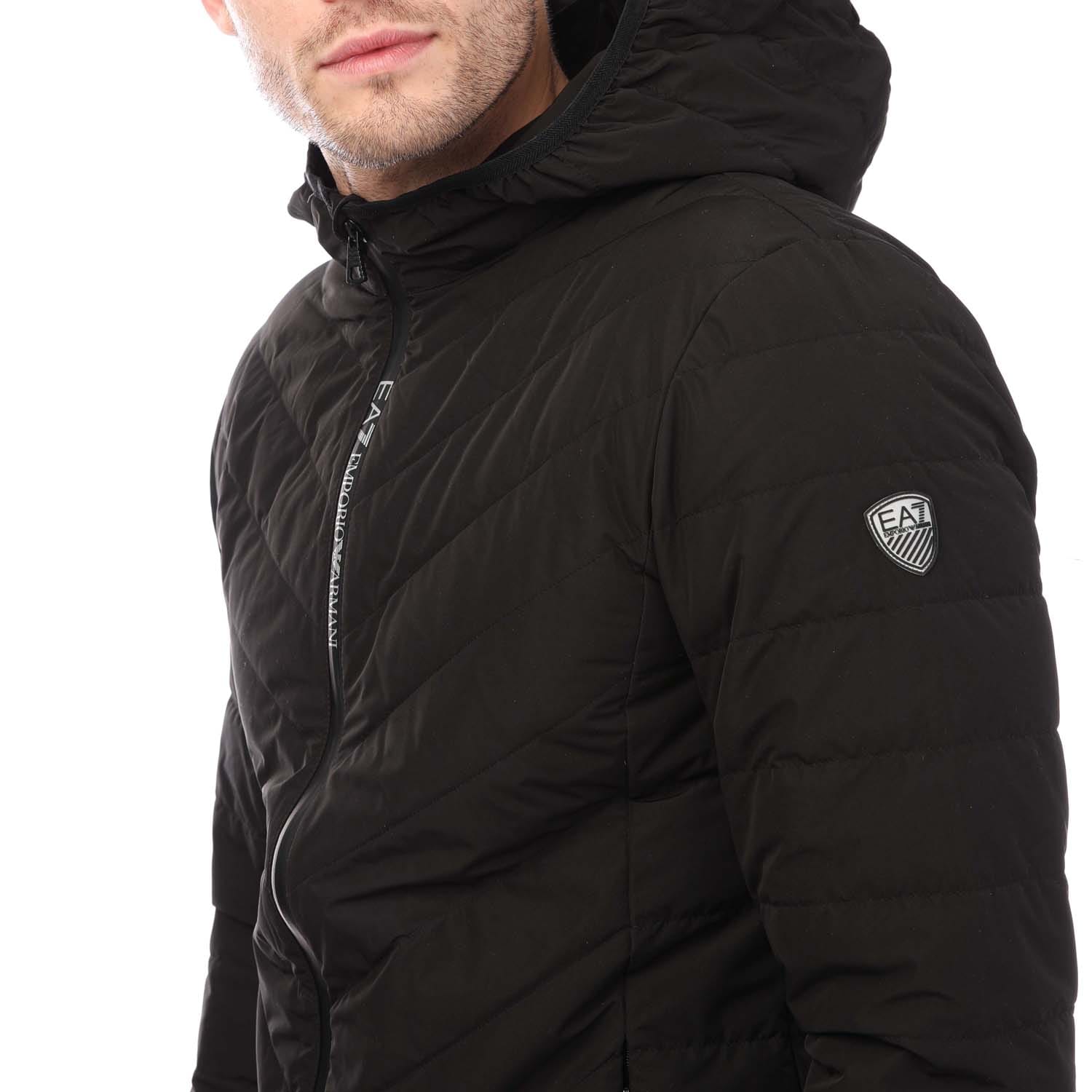 Black Emporio Armani EA7 Mens Premium Shield Down Hooded Jacket Get The Label