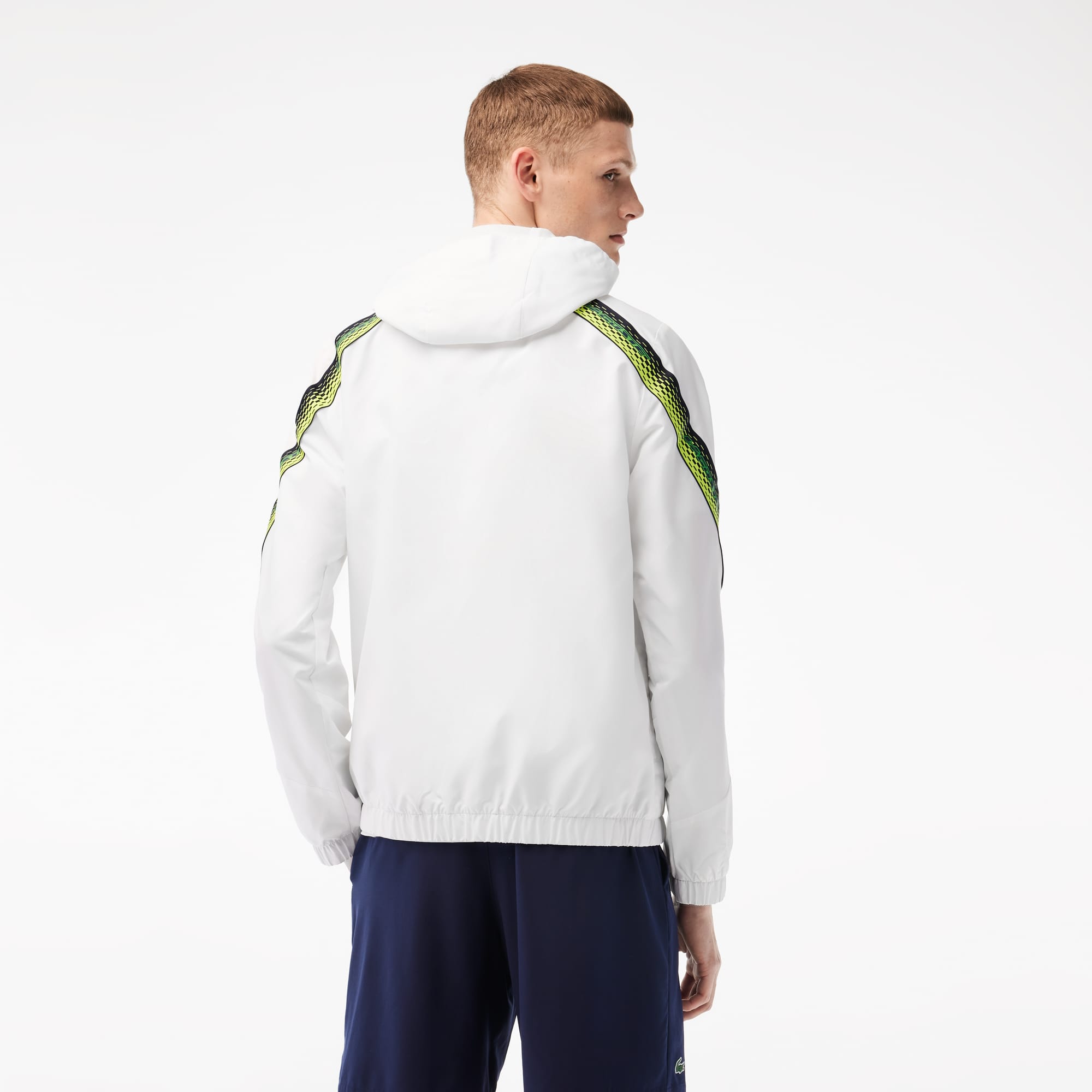 Lacoste Mens Tennis Recycled Polyester Hooded Jacket in White Navy