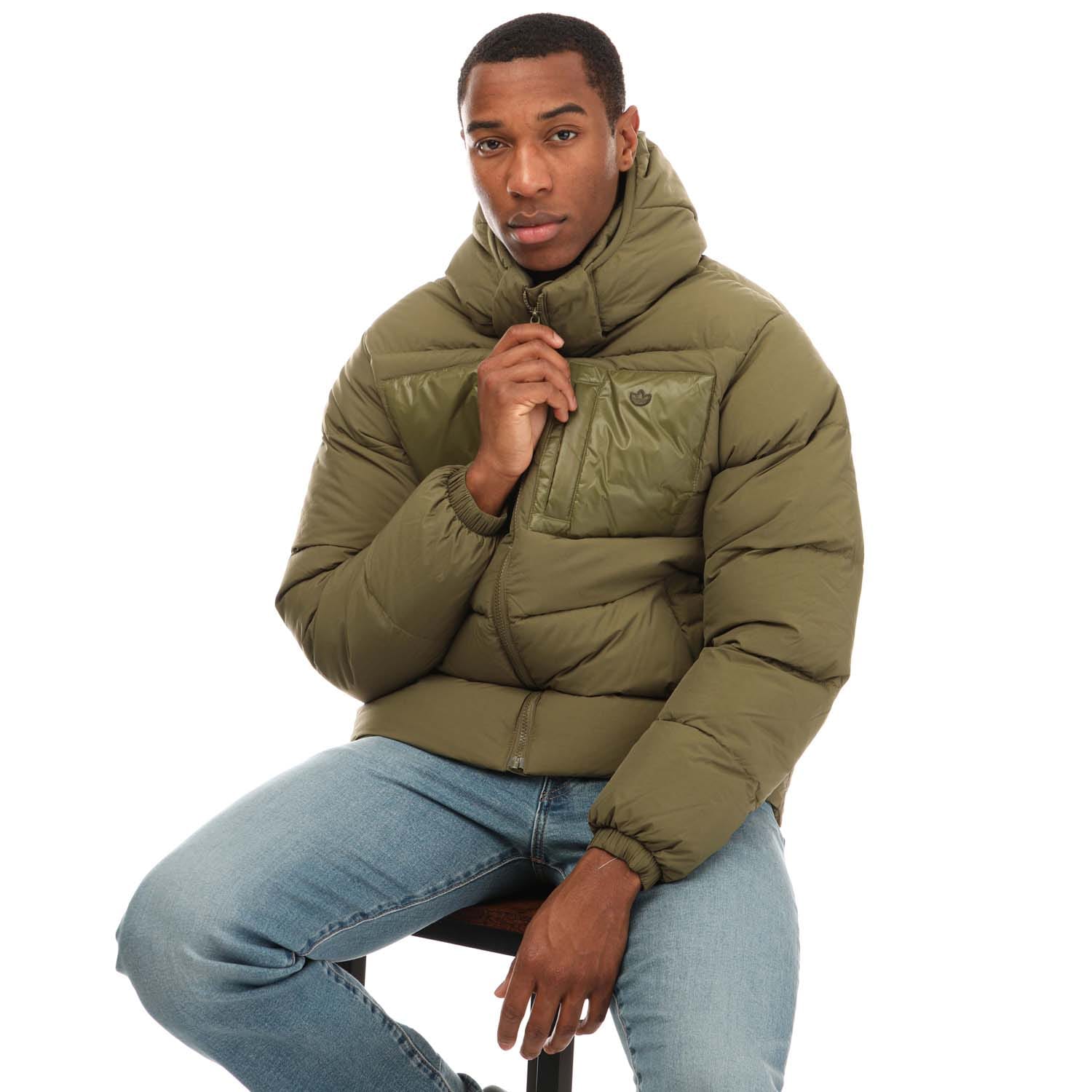 olive adidas Originals Mens Down Regen Hooded Puffer Jacket - Get The Label