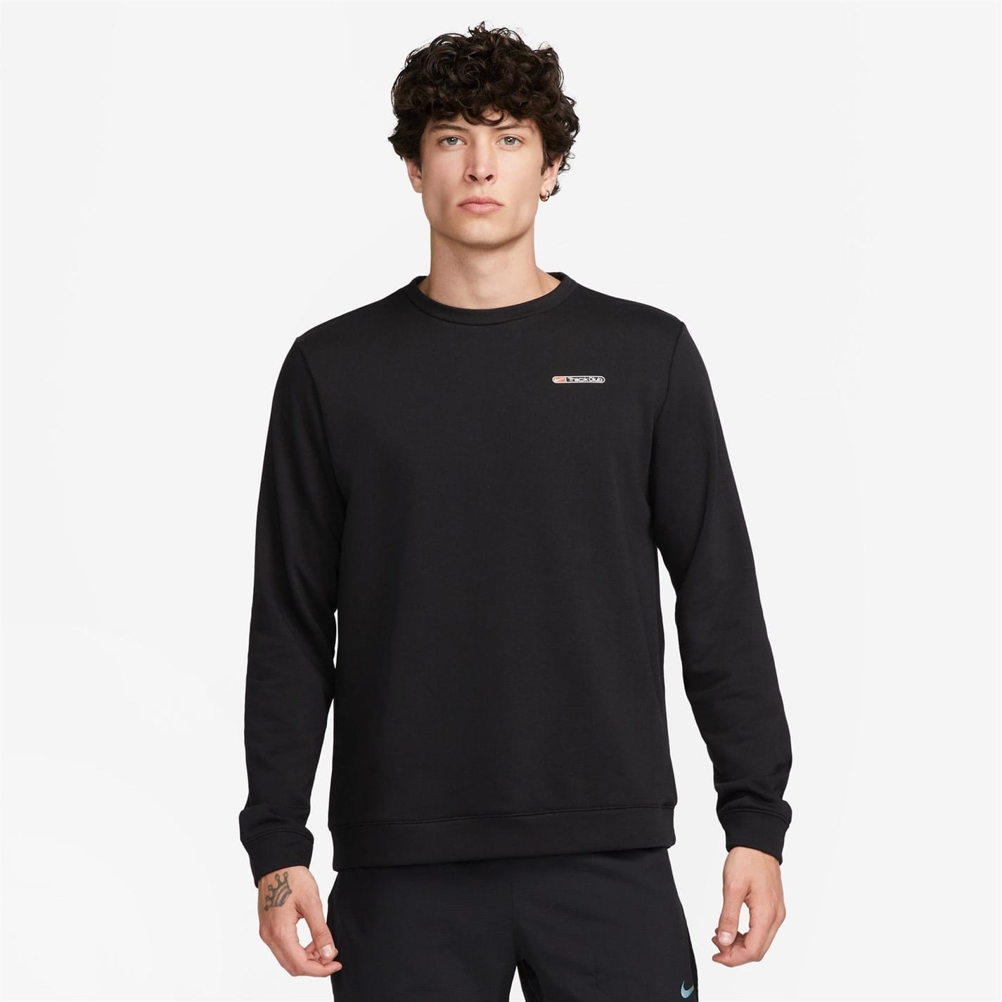 Black Nike Mens Dri Fit Track Club Fleece Long Sleeve Crew Running Top Get The Label