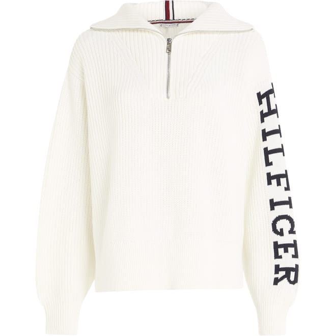 Collared Neck Zip Relaxed Fit Sweater