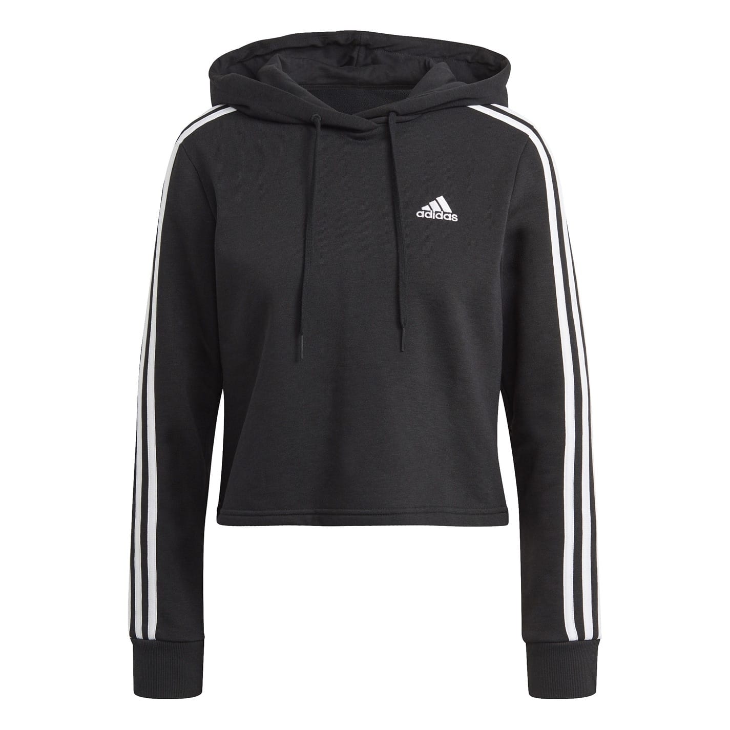 Black adidas Womens Essentials 3 Stripes Cropped Hoodie Get The Label